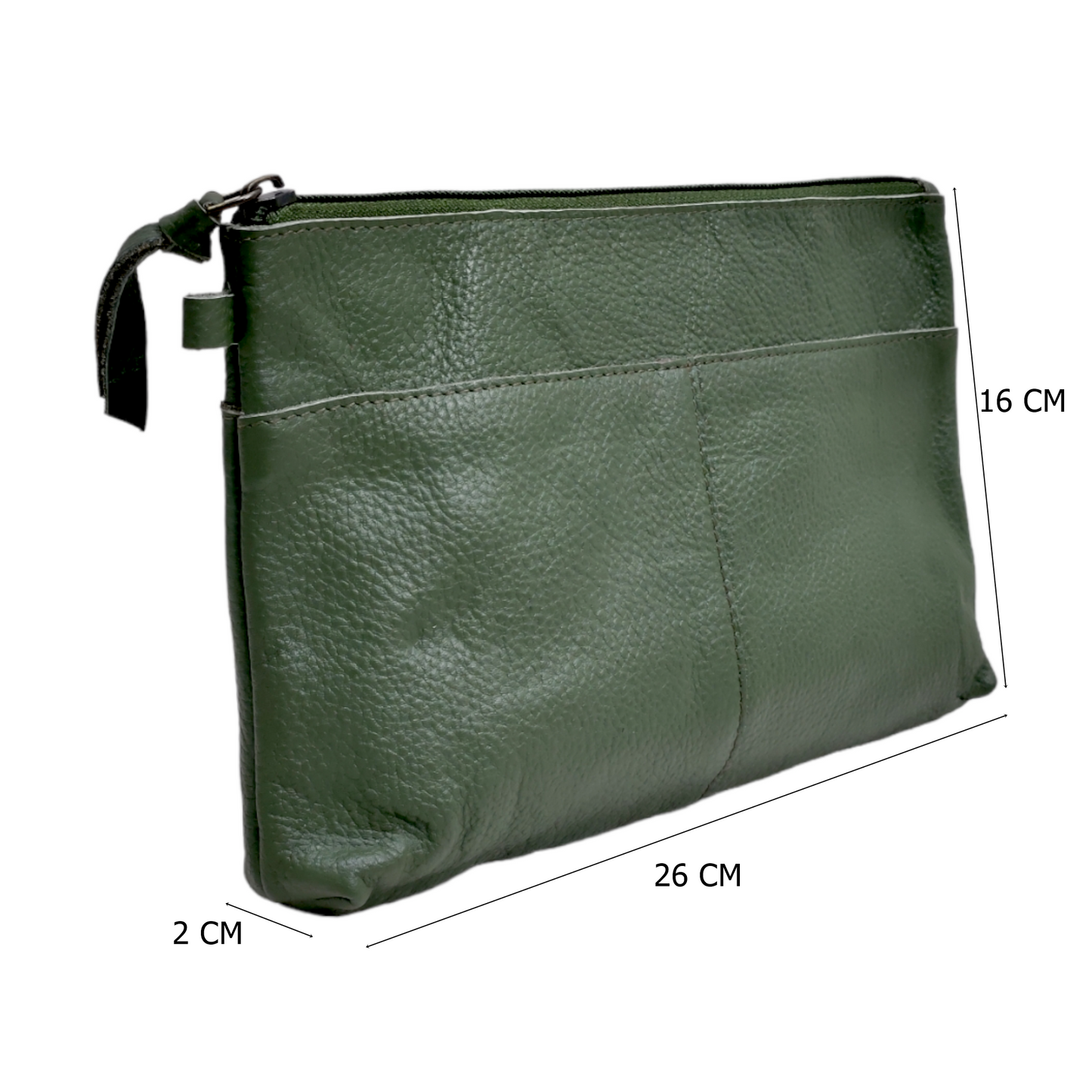 Green Leather Cosmetic Bag Leather Zipper Pouch Leather Make Up Bag Leather Toiletry Kit bag