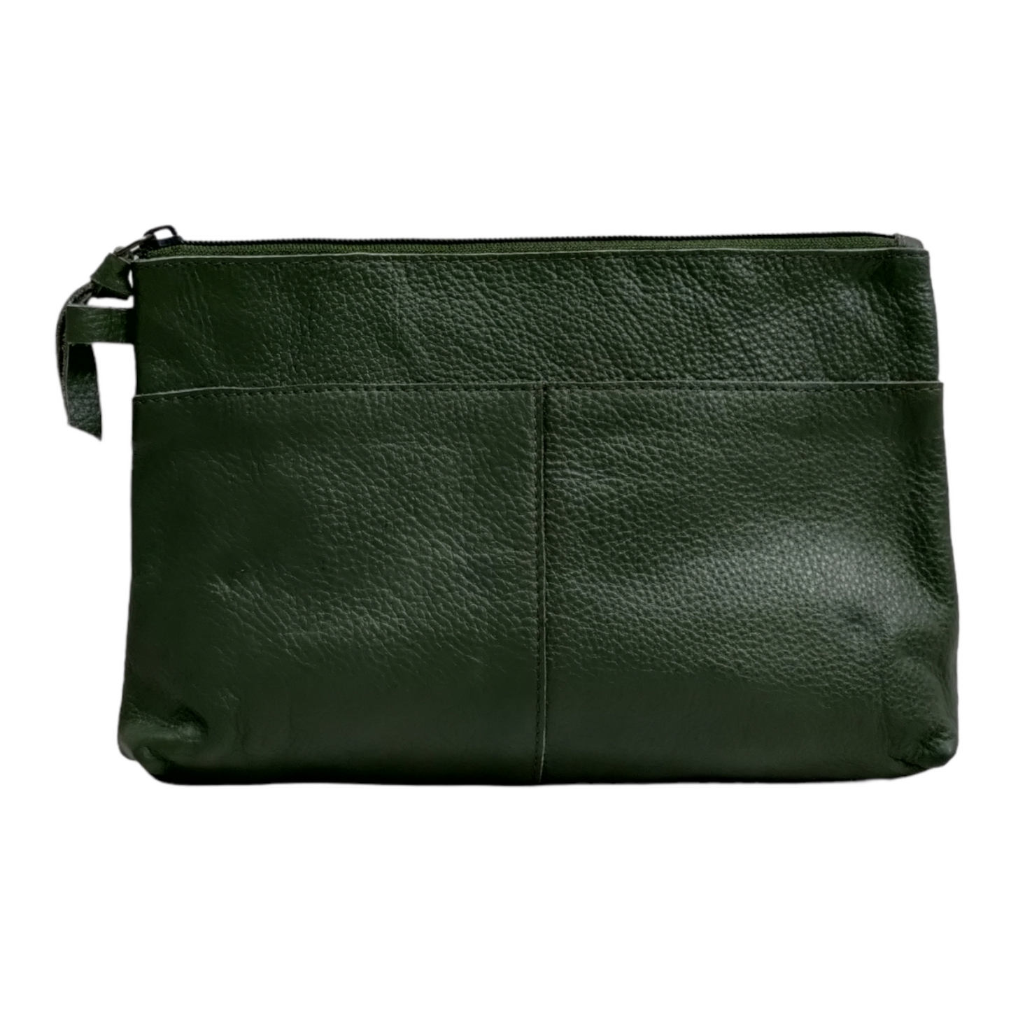 Green Leather Cosmetic Bag Leather Zipper Pouch Leather Make Up Bag Leather Toiletry Kit bag