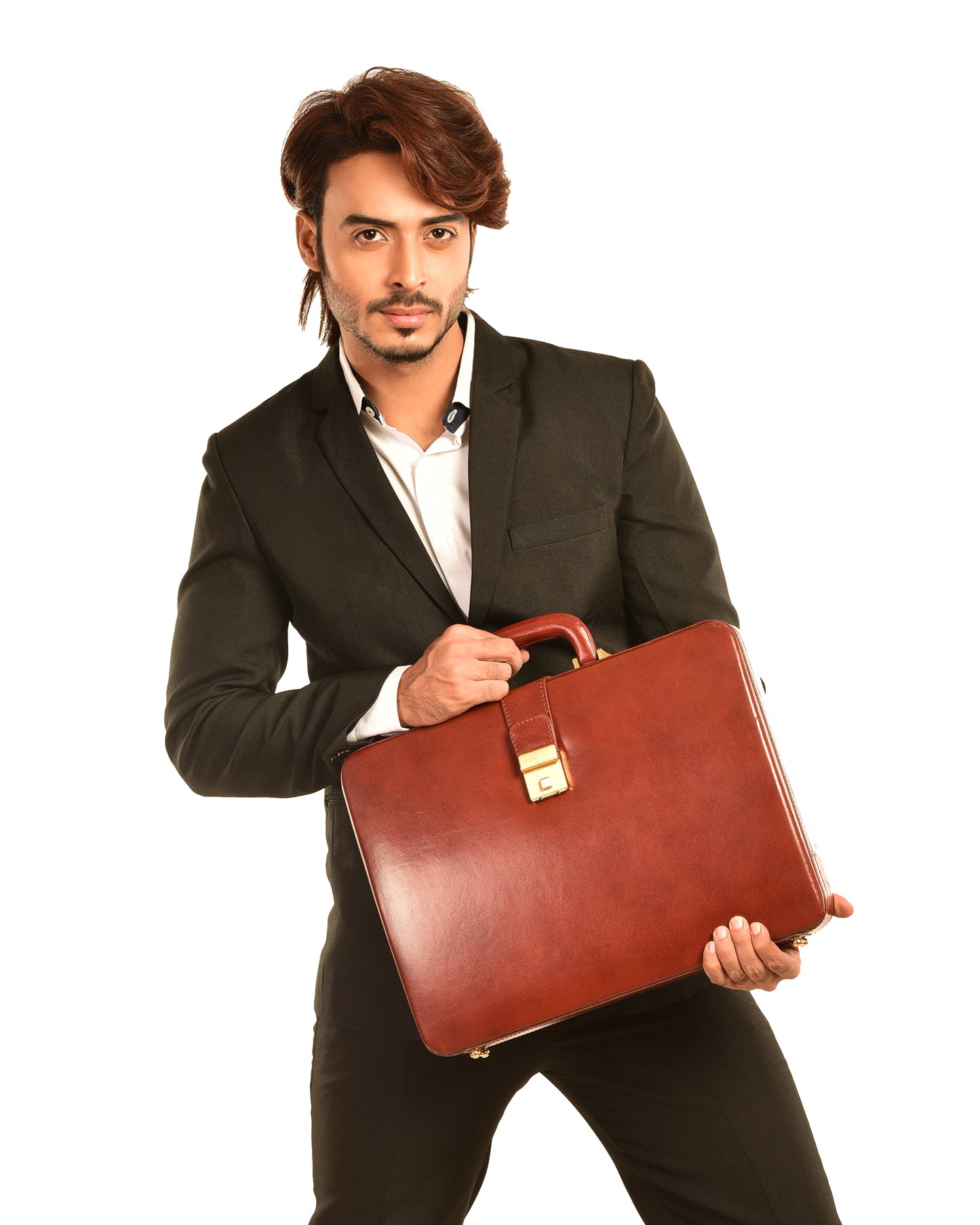 Genuine Leather Attache Briefcase for Men's Office Handbag Doctor Briefcase Leather Laptop MacBook Carry Case Leather File Organizer