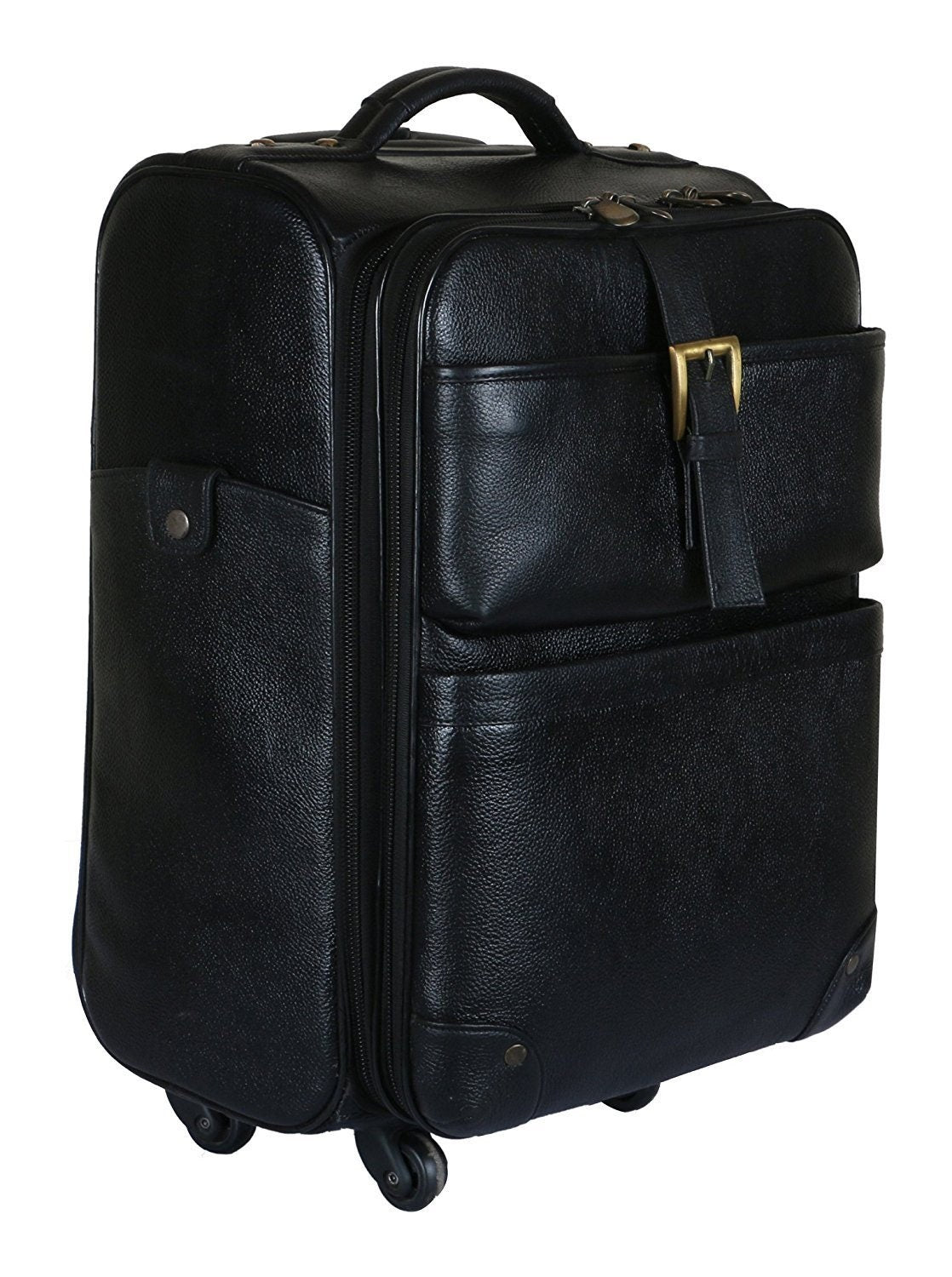 Genuine Leather Black Trolley Bag Airport Cabin Bag Leather Weekender Leather Luggage with Wheels Gift For Him