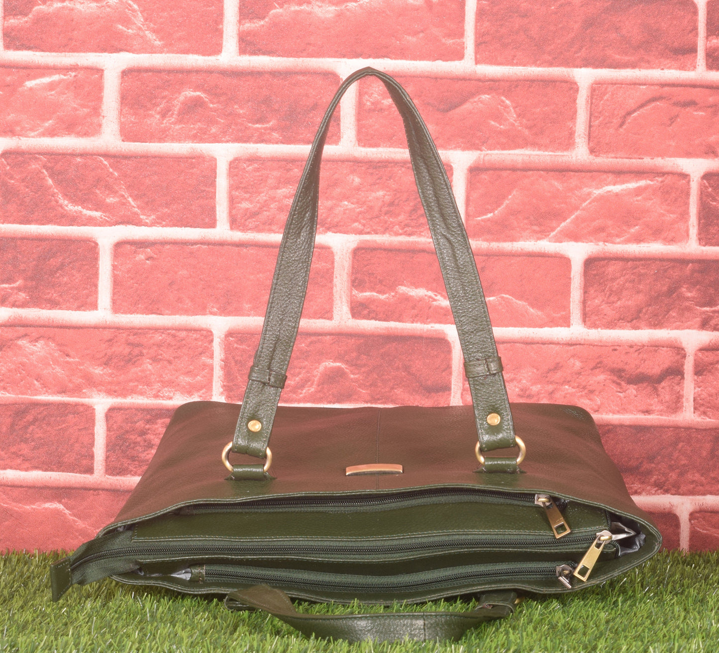 Green Leather Tote Bag with Zipper Shopper Purse Leather Shoulder Bag Large Marketing Bag Everyday Tote Bag Leather Purse Gift for Her