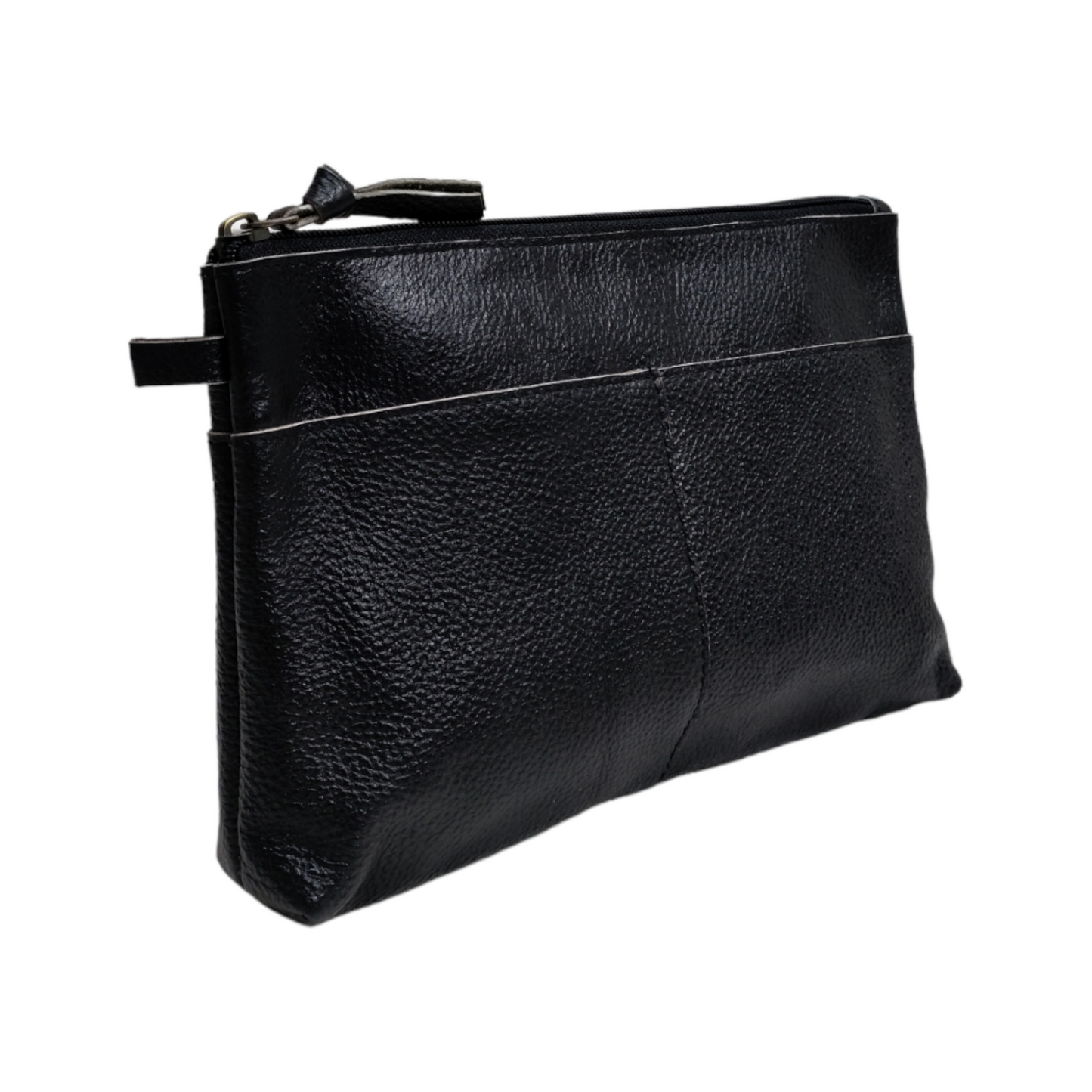 Black Leather Cosmetic Bag Leather Zipper Pouch Leather Make Up Bag Leather Toiletry Pouch