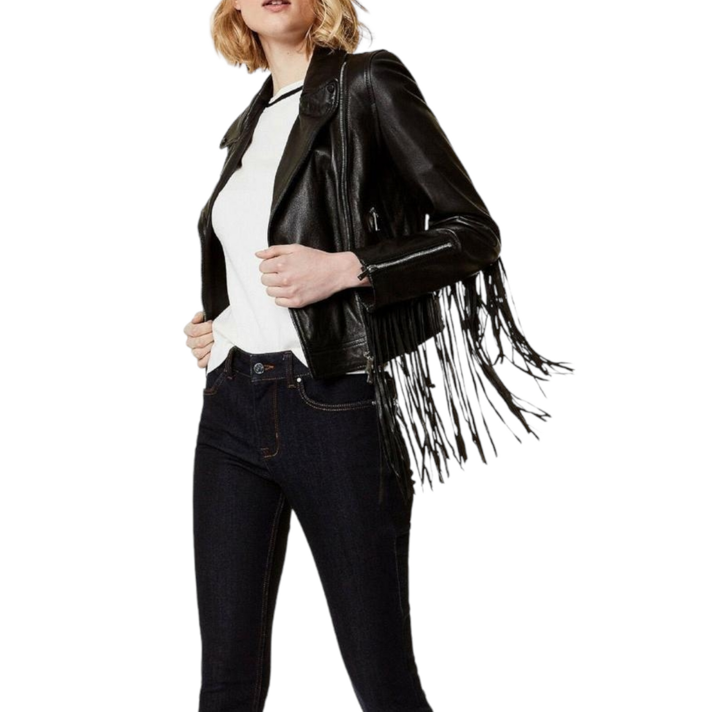 Premium Quality Lambskin Leather Biker Jacket for Women's Leather Jacket Hippie Style Girls Coat Fringe Leather Jacket