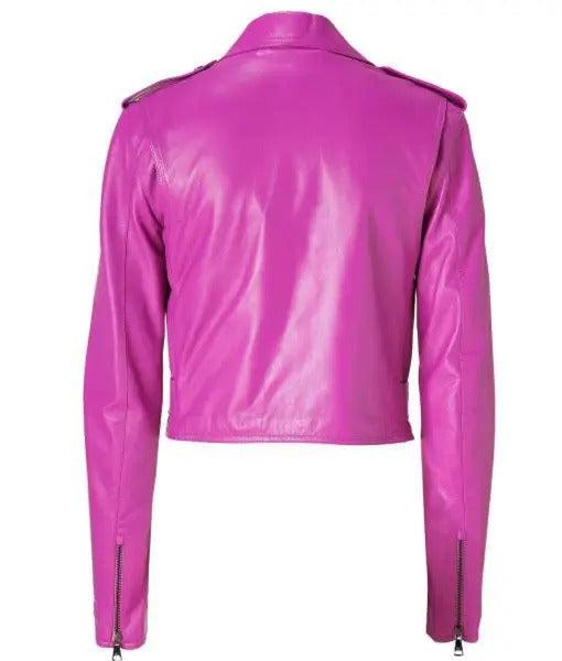 Hot Pink Crop Jacket for Women, Leather Jacket for Women's