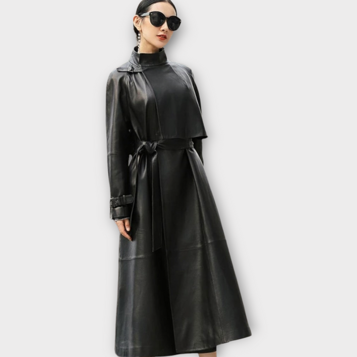 Black Leather Midi Coat for Women Handmade Stylish Trench Coat Lambskin Leather Trench Coat Long Leather Coat Leather Trench Overcoat