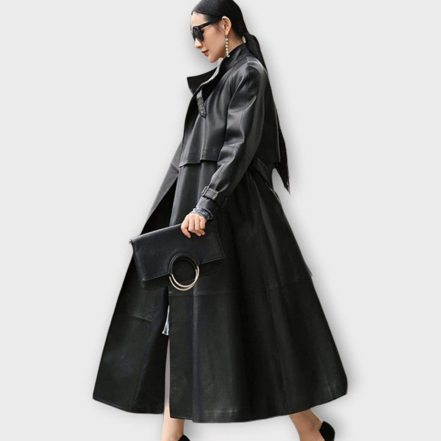 Black Leather Midi Coat for Women Handmade Stylish Trench Coat Lambskin Leather Trench Coat Long Leather Coat Leather Trench Overcoat