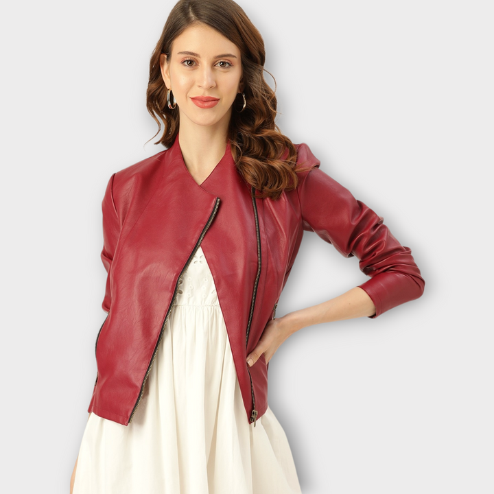 Red Lambskin Leather Biker Jacket Leather Cropped Jacket Leather Coat Slim Fit Leather Jacket | Red Leather Jacket| Christmas Gift for Her