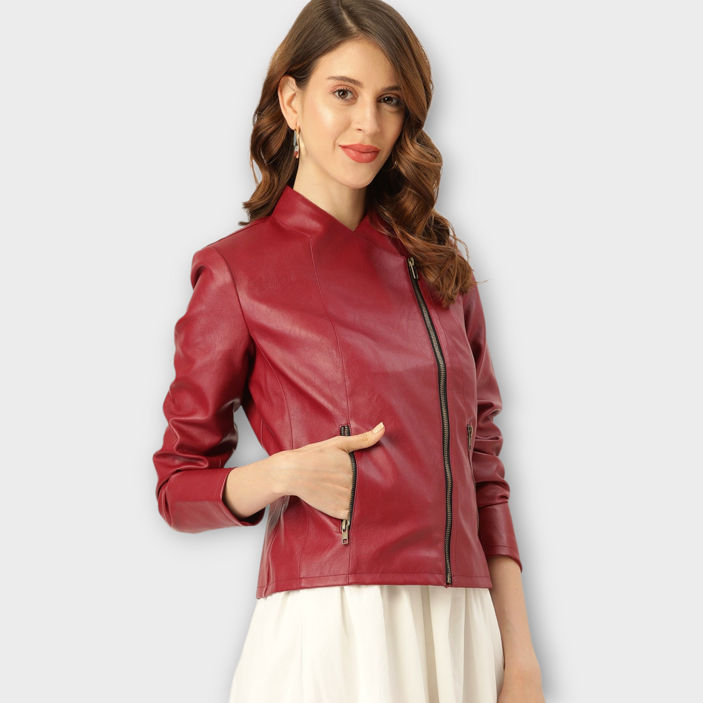 Red Lambskin Leather Biker Jacket Leather Cropped Jacket Leather Coat Slim Fit Leather Jacket | Red Leather Jacket| Christmas Gift for Her