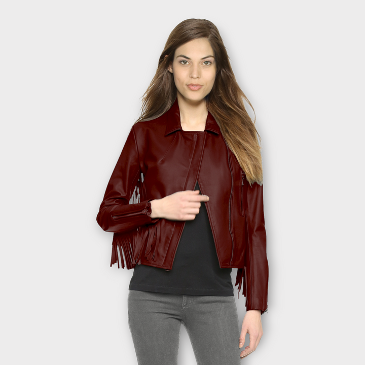 Premium Quality Lambskin Leather Biker Jacket for Women's Leather Jacket Hippie Style Girls Coat Fringe Leather Jacket Red Fringe Jacket