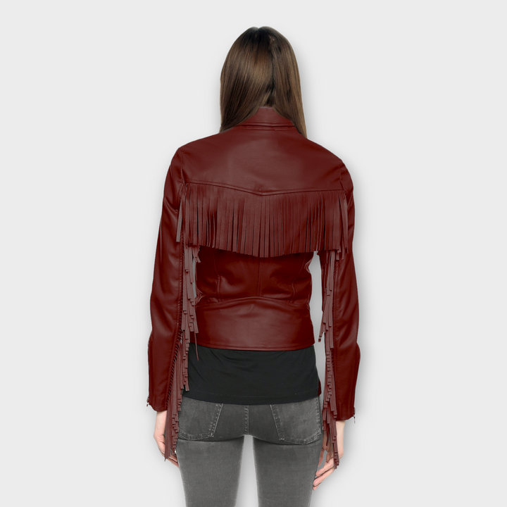 Premium Quality Lambskin Leather Biker Jacket for Women's Leather Jacket Hippie Style Girls Coat Fringe Leather Jacket Red Fringe Jacket