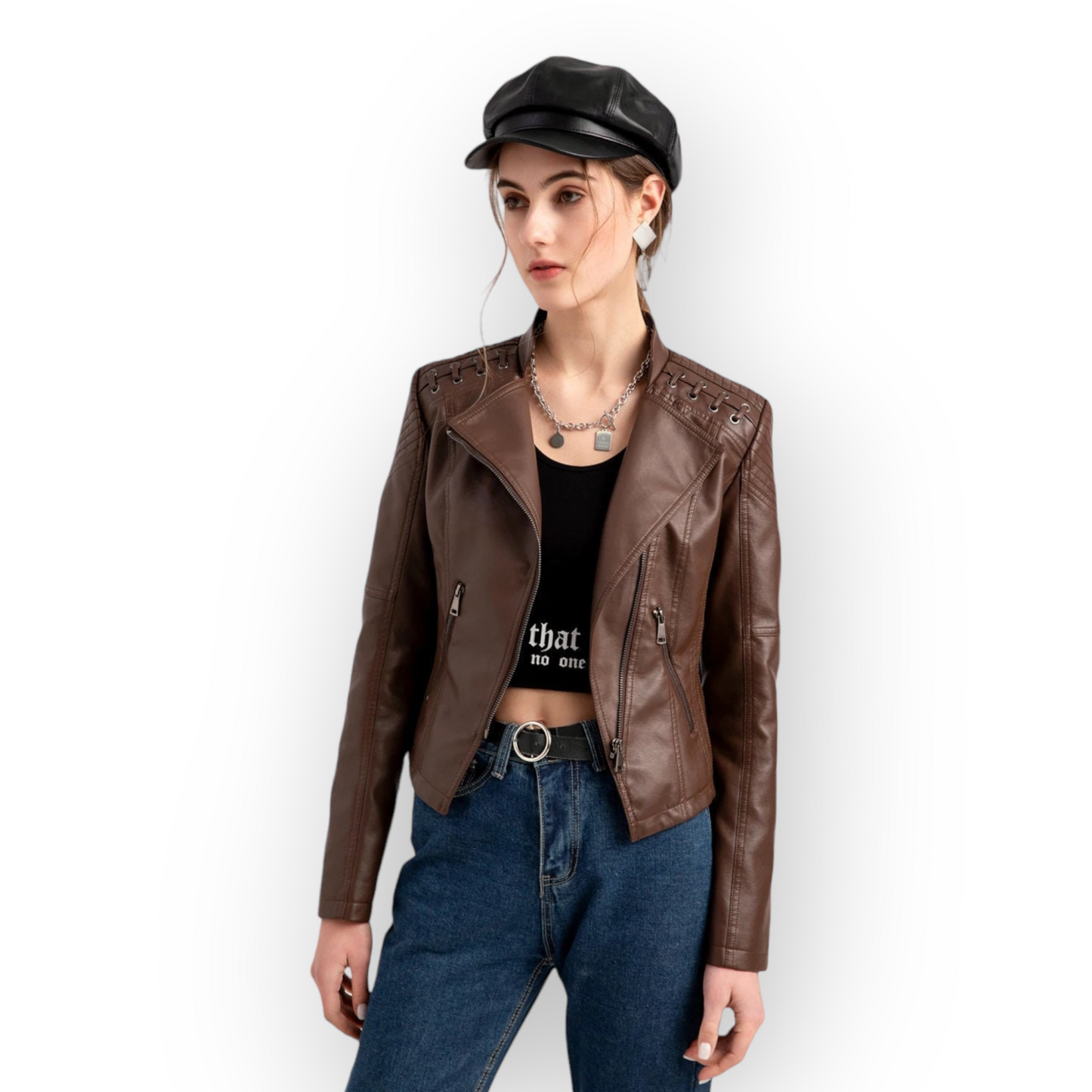 Stylish Lambskin Leather Jacket For Women's Biker Jacket Brown Leather Cropped Jacket Leather Coat Slim Fit Leather Jacket | Gift for Women