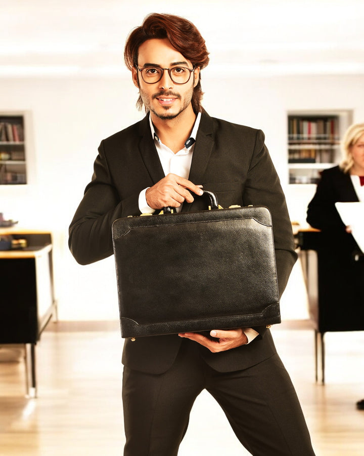 Black Leather Briefcase for Men