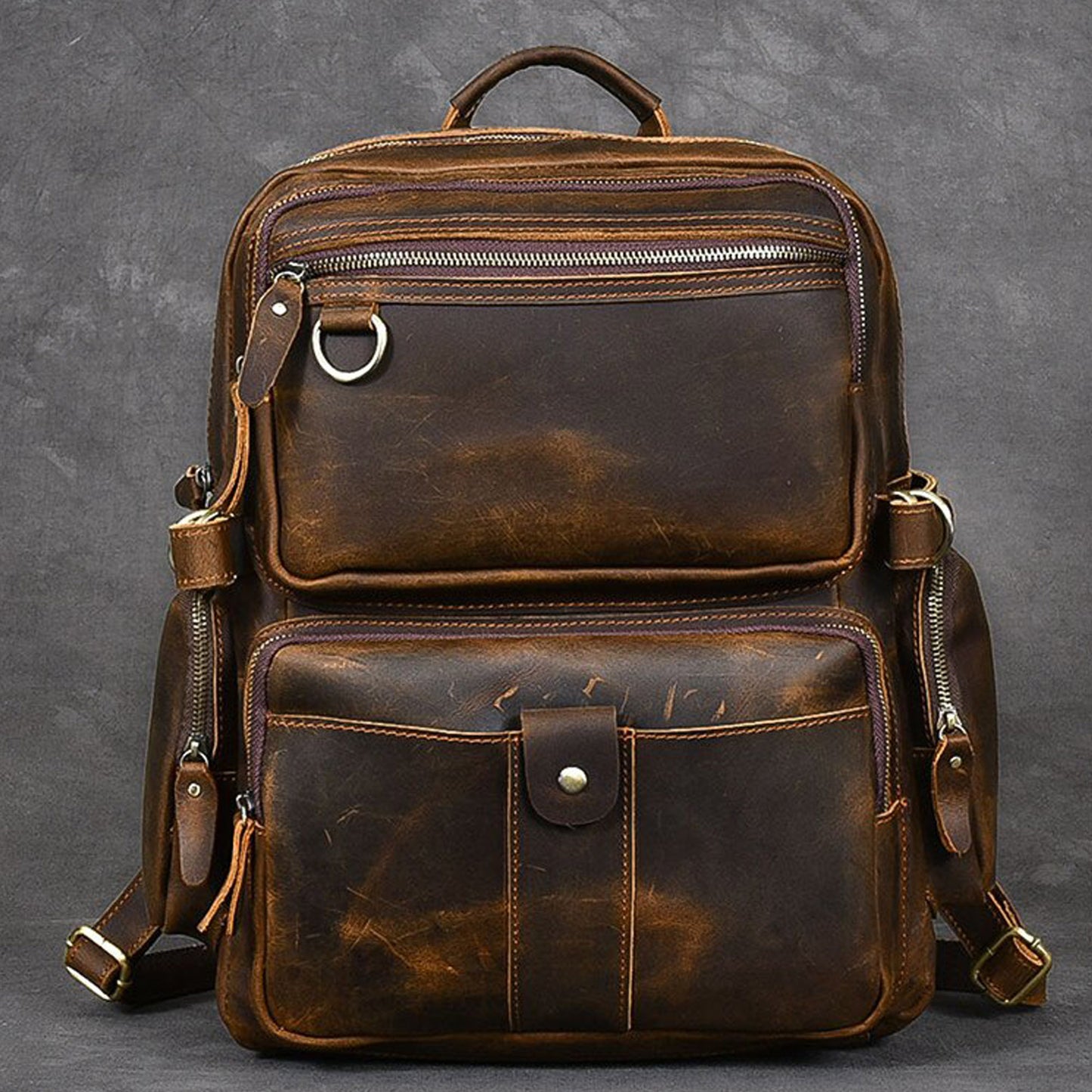 Retro Look Leather Men's Backpack Laptop Bag Multi Pocket School bag Men Solo Travel Backpacks Biking Backpack for Men's Gift for Him