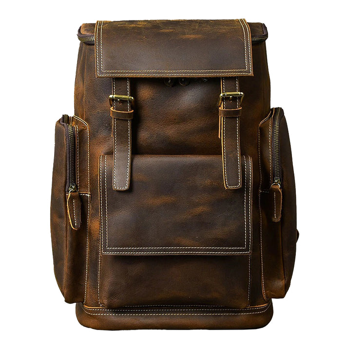 Genuine Leather Backpack for Mens Laptop Bag Multi Pocket Schoolbag Men Solo Travel Backpacks Biking Backpack for Men's Gift for Him