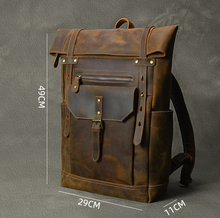Genuine Leather Men's Backpack 15-17 Inch Laptop Bag Men Large Capacity Travel Backpacks School Bags Retro Male Shoulder Bags