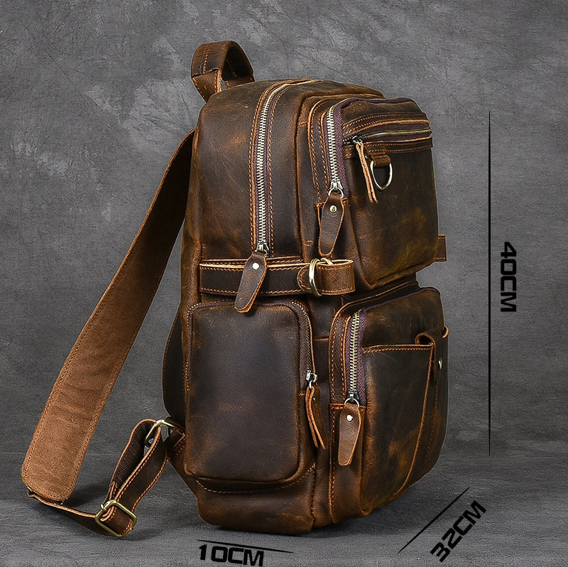 Retro Look Leather Men's Backpack Laptop Bag Multi Pocket School bag Men Solo Travel Backpacks Biking Backpack for Men's Gift for Him