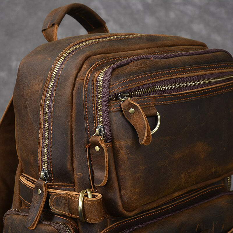 Retro Look Leather Men's Backpack Laptop Bag Multi Pocket School bag Men Solo Travel Backpacks Biking Backpack for Men's Gift for Him