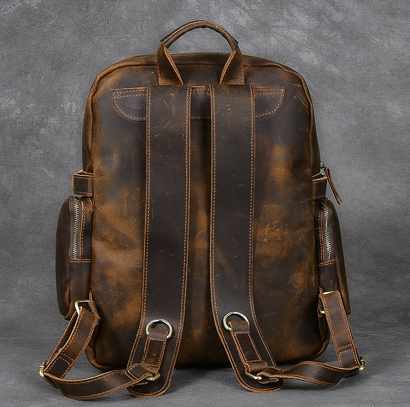 Retro Look Leather Men's Backpack Laptop Bag Multi Pocket School bag Men Solo Travel Backpacks Biking Backpack for Men's Gift for Him