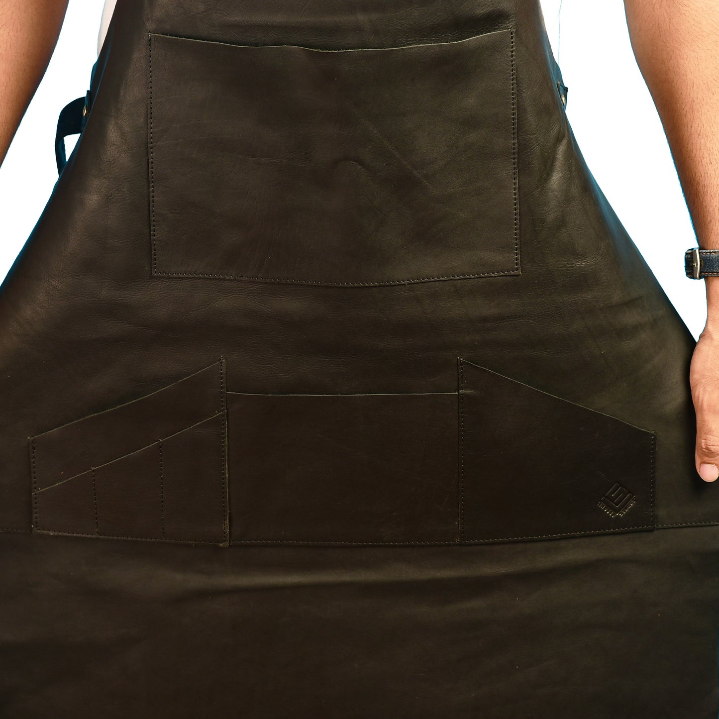 Black Leather Long Multi Pocket Leather Apron Black Full Grain Leather Butchers Apron Bib Barista Baker Bartender BBQ Chef Barber Uniform