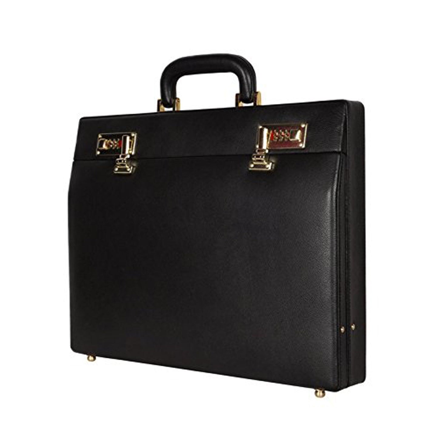 Genuine Leather Attache Briefcase for Men's Leather Executive Handbag 14 inch Laptop Bag MacBook Carry Case Documents Organizer (Black)