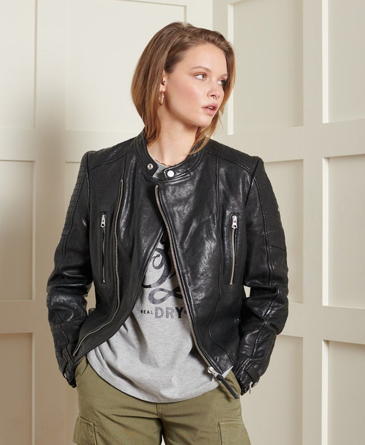 Classic Leather Racer Jacket Genuine Leather Jacket Handmade Women's Biker Motorcycle Jacket Casual Cropped Jacket Lambskin Jacket