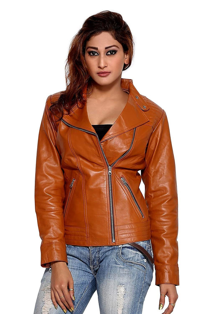 LINDSEY STREET Genuine Leather Jacket for Women Slim Fit Leather Jacket Biker Jacket