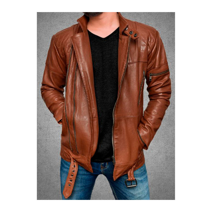 LINDSEY STREET Customized Mens Leather Jacket Cruiser Leather Jacket Biker Jacker Stylish Casual Dark Tan Leather Jacket