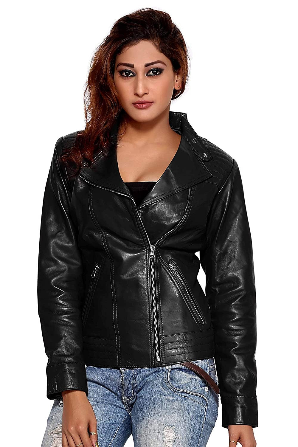 LINDSEY STREET Genuine Leather Jacket for Women Slim Fit Leather Jacket Biker Jacket