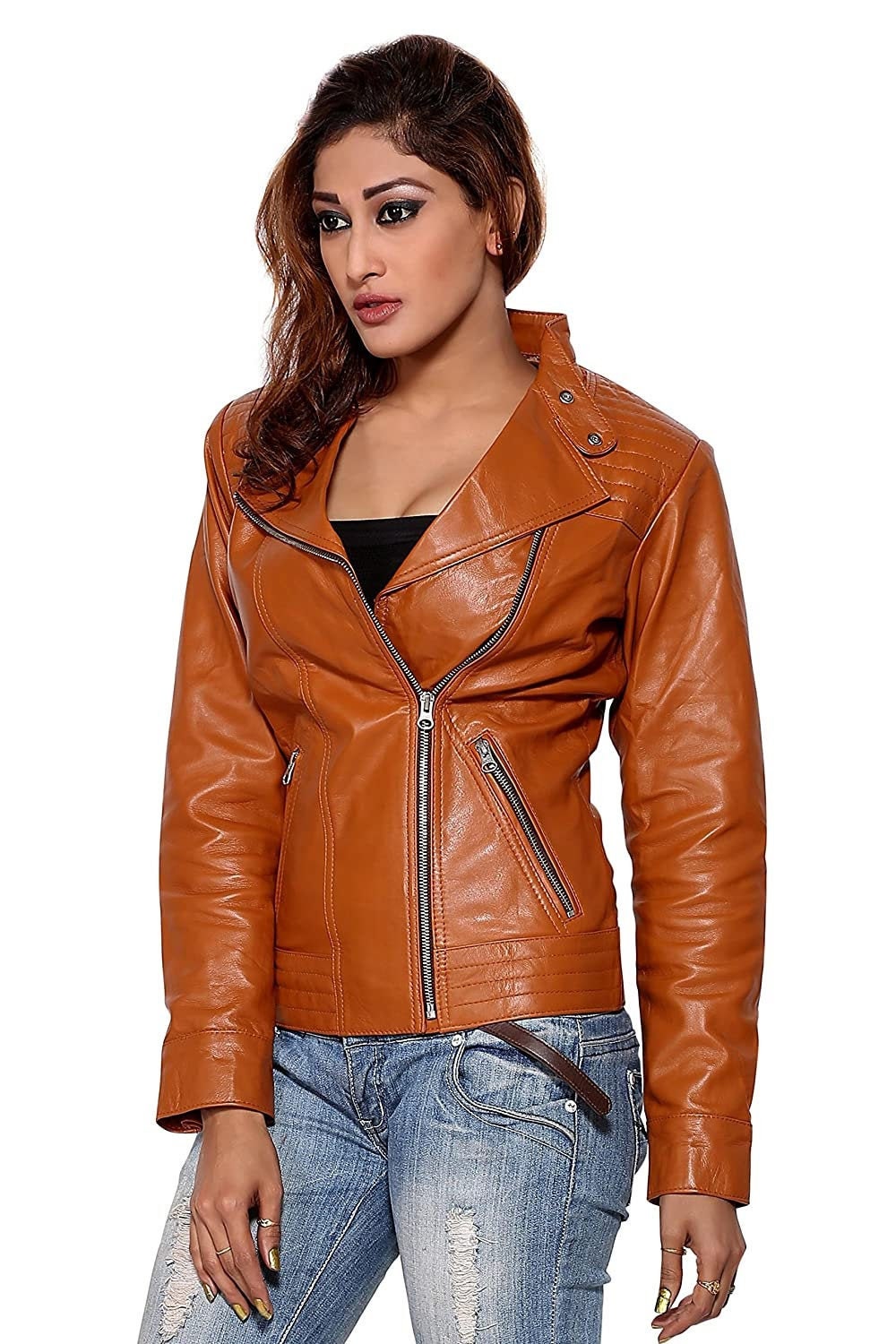 LINDSEY STREET Genuine Leather Jacket for Women Slim Fit Leather Jacket Biker Jacket