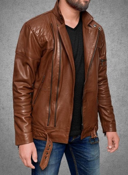 LINDSEY STREET Customized Mens Leather Jacket Cruiser Leather Jacket Biker Jacker Stylish Casual Dark Tan Leather Jacket