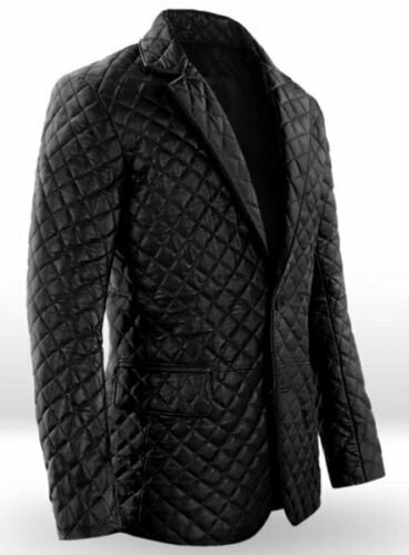 LINDSEY STREET Personalized Quilted Leather Blazer for Men's Black Blazer Custom Size Men's Leather Jacket Classic Party Blazer