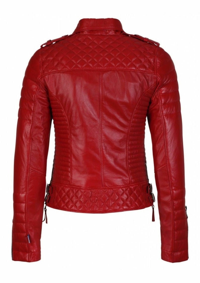 Red Leather Jacket for Women, Slim Fit Winter Jacket for