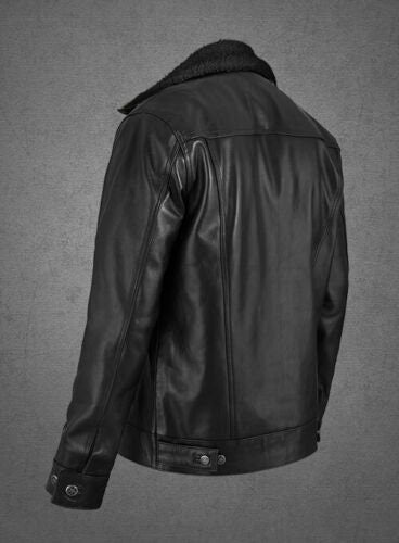 LINDSEY STREET Customized Men's Black Sherpa Leather Jacket Stylish Leather Bikers Jacket Men