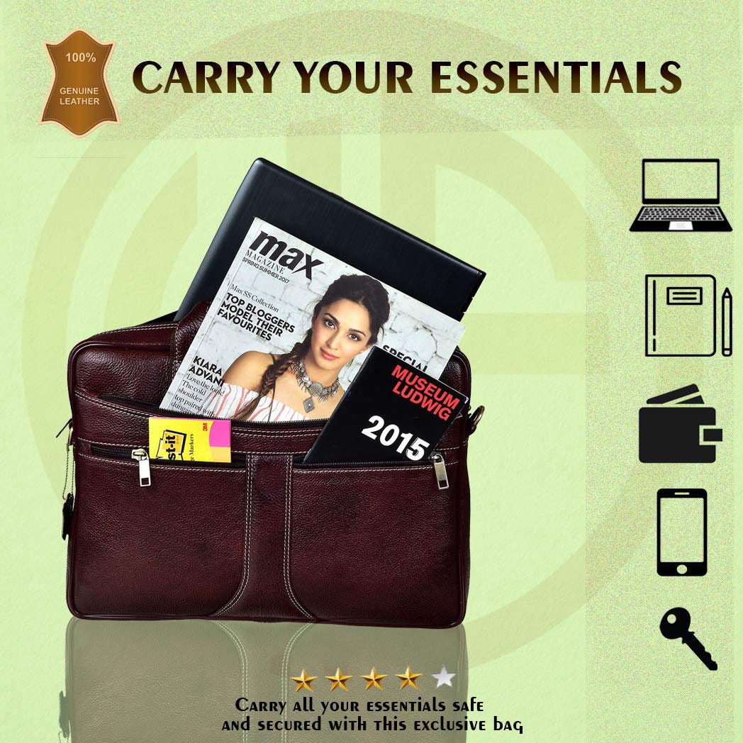 Genuine Leather 15.6 inch Laptop Messenger Bag for Men | Top Grain Cow Leather Laptop MacBook Bag | Leather Crossbody Messenger Bag