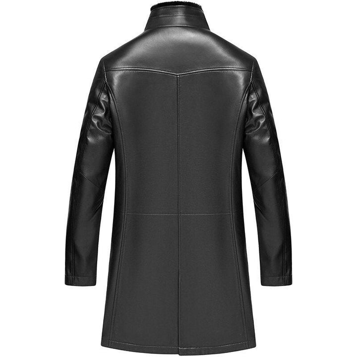 Leather Long Jacket for Mens Lambkin Leather Jacket with Woolen Lining Fur Collar Leather Jacket Mens Leather Overcoat Leather Trench Coat