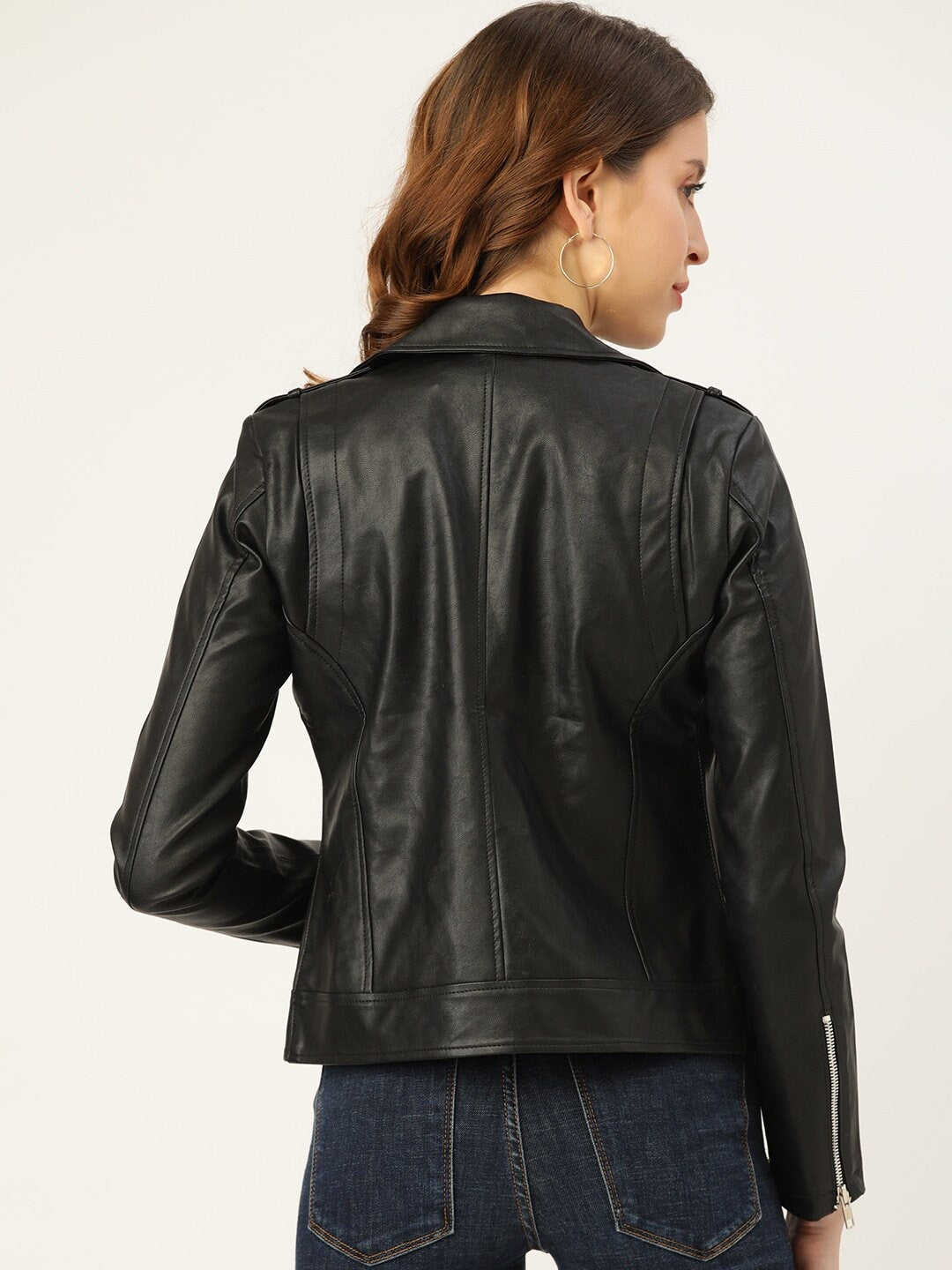 Women Black Asymmetric Closure Lambskin Leather Biker Jacket Leather Cropped Jacket Leather Coat Slim Fit Leather Jacket | Gift for Her