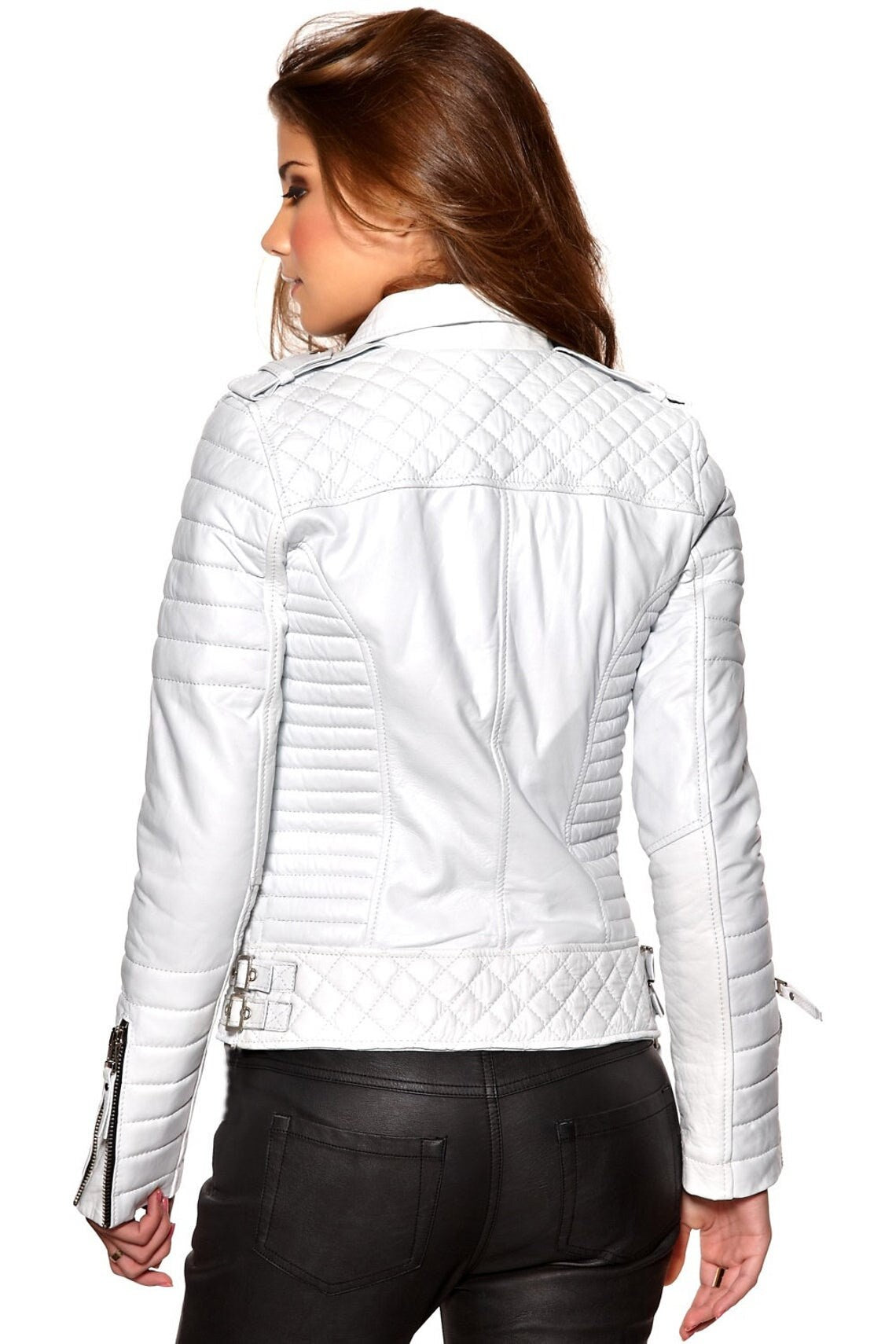White Leather Bomber Jacket For Women Quilted Leather Jacket White Leather Biker Jacket For Girls Gift for Women