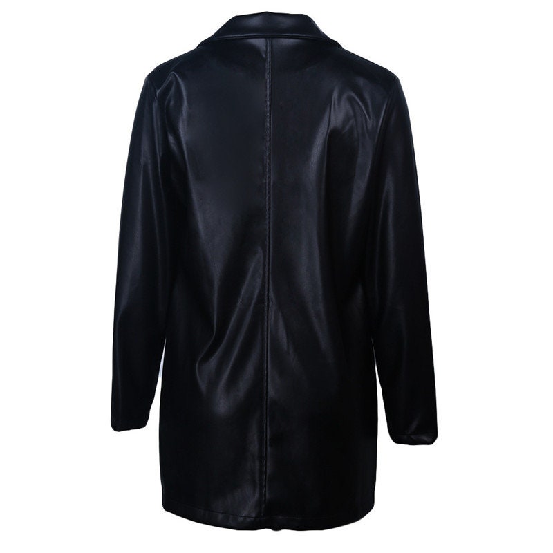 Genuine Leather Blazer for Women's, Casual Black Leather Coat
