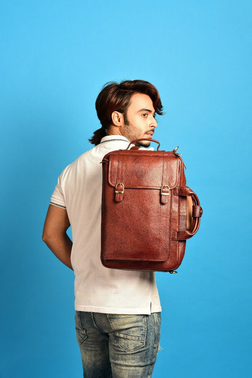 Amazon.com: Buffalo Leather Backpack Multi Pockets Daypack Travel Laptop Bag  for Men Women : Electronics