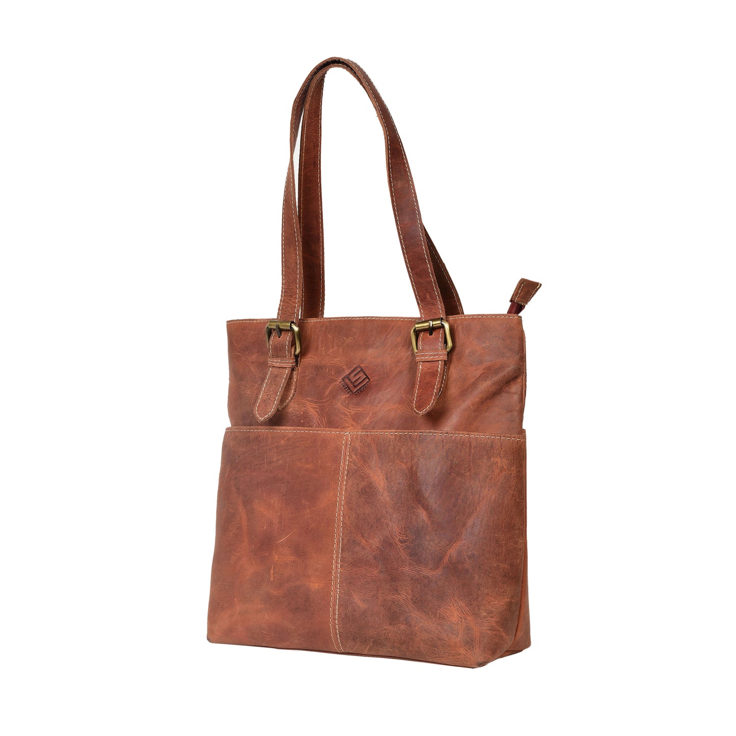 Vintage Brown Leather Tote Bag for Women , Office Tote Bag Everyday Leather Tote, Shoulder Bag with Pockets Daily Use Tote Purse