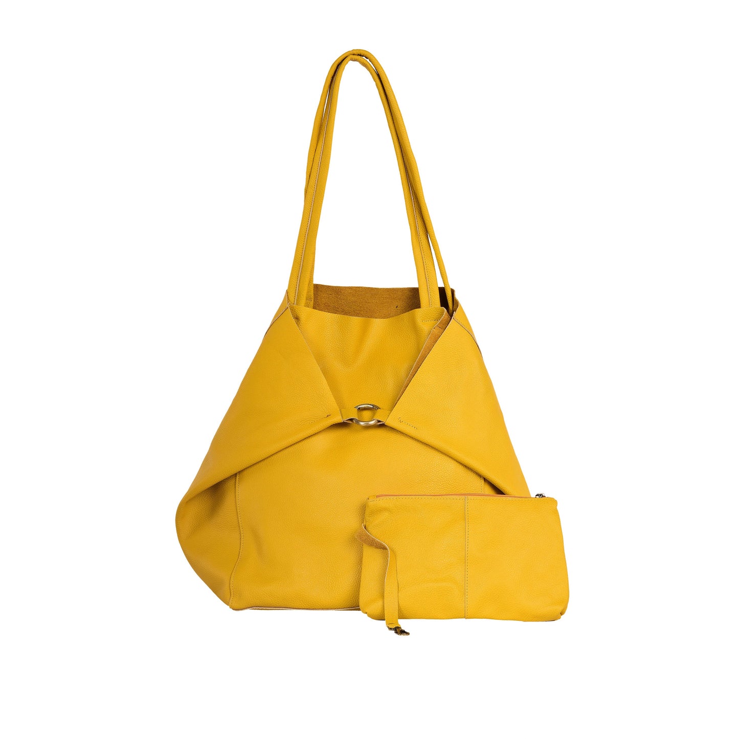 Yellow Oversize Leather Shopper Bag With Cosmetic bag Large Leather Tote Bag Big Shoulder Bag Large Travel Bag Shopping Bag Valentines Gift