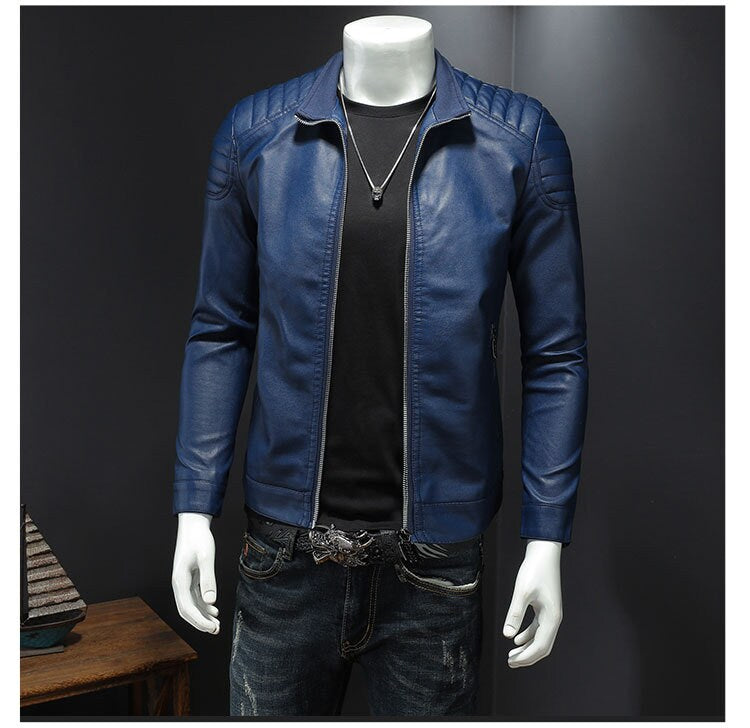 Genuine Leather Jacket for Men Blue Leather Jacket Lambskin Motorcycle Jacket Soft Leather Casual Jacket for Mens Biker Jacket