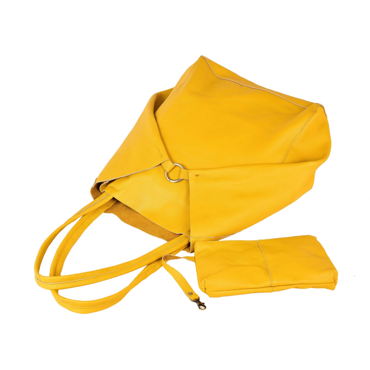 Yellow Oversize Leather Shopper Bag With Cosmetic bag Large Leather Tote Bag Big Shoulder Bag Large Travel Bag Shopping Bag Valentines Gift