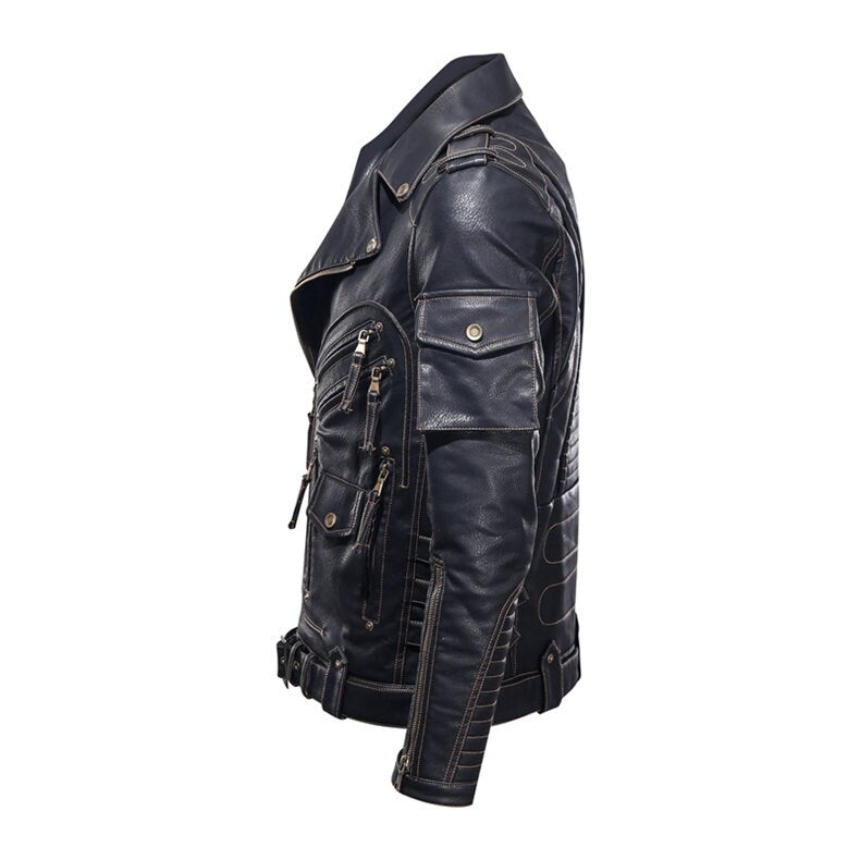 Conroy Crinkled Leather Biker Jacket INK NAVY | ALLSAINTS US