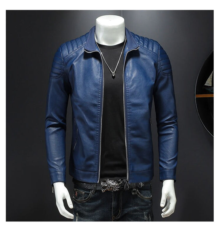 Genuine Leather Jacket for Men Blue Leather Jacket Lambskin Motorcycle Jacket Soft Leather Casual Jacket for Mens Biker Jacket