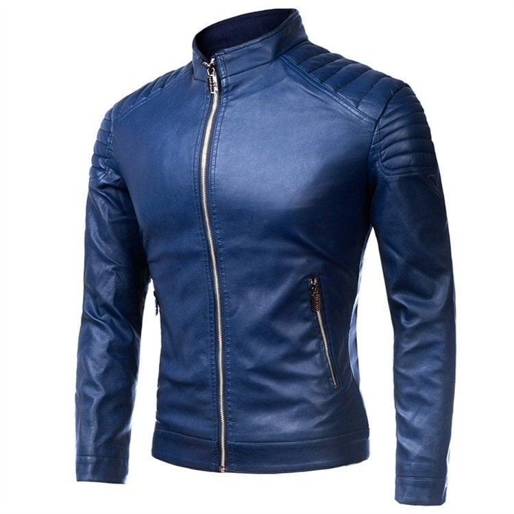Genuine Leather Jacket for Men Blue Leather Jacket Lambskin Motorcycle Jacket Soft Leather Casual Jacket for Mens Biker Jacket