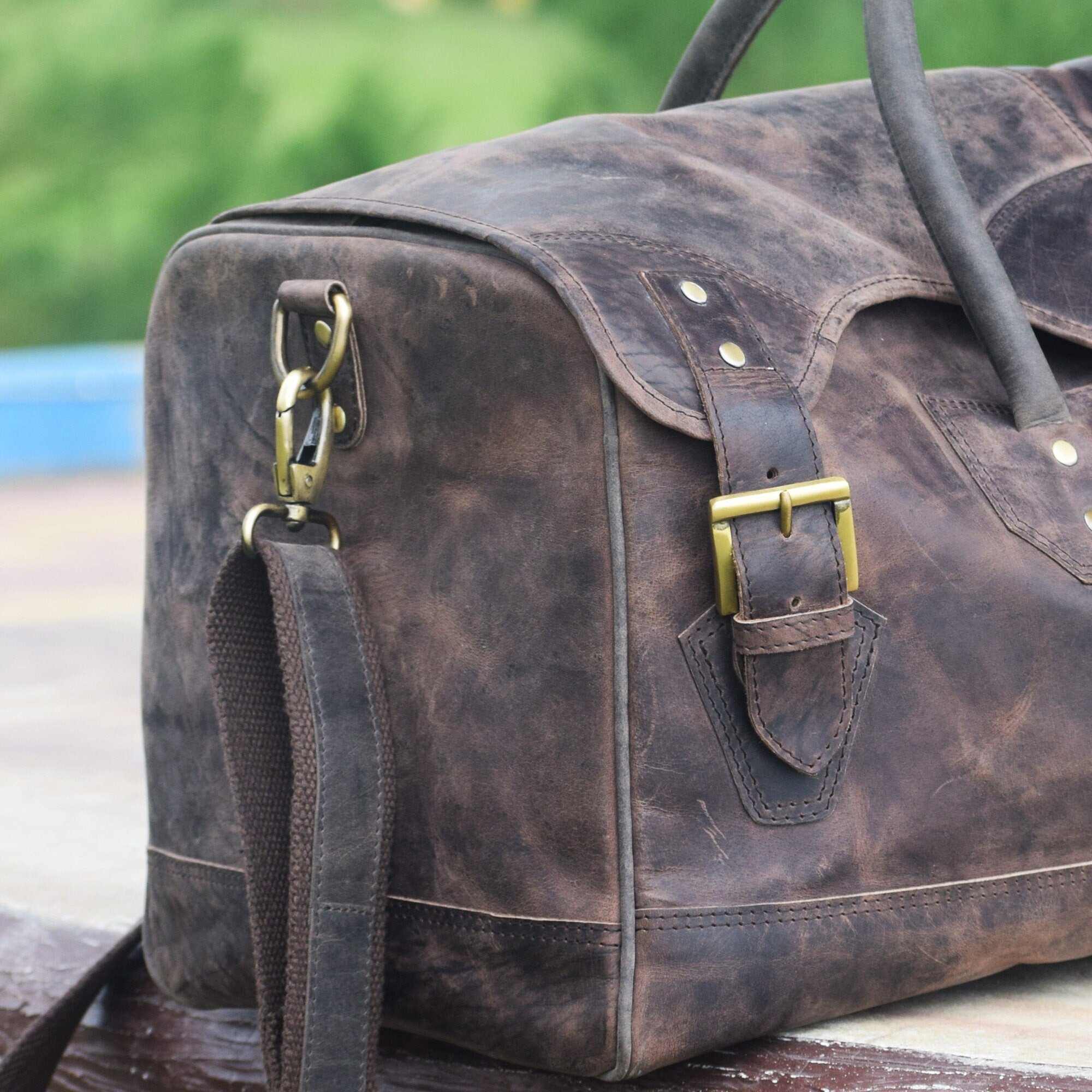 Tan Brown Leather Duffle Bag For Travel