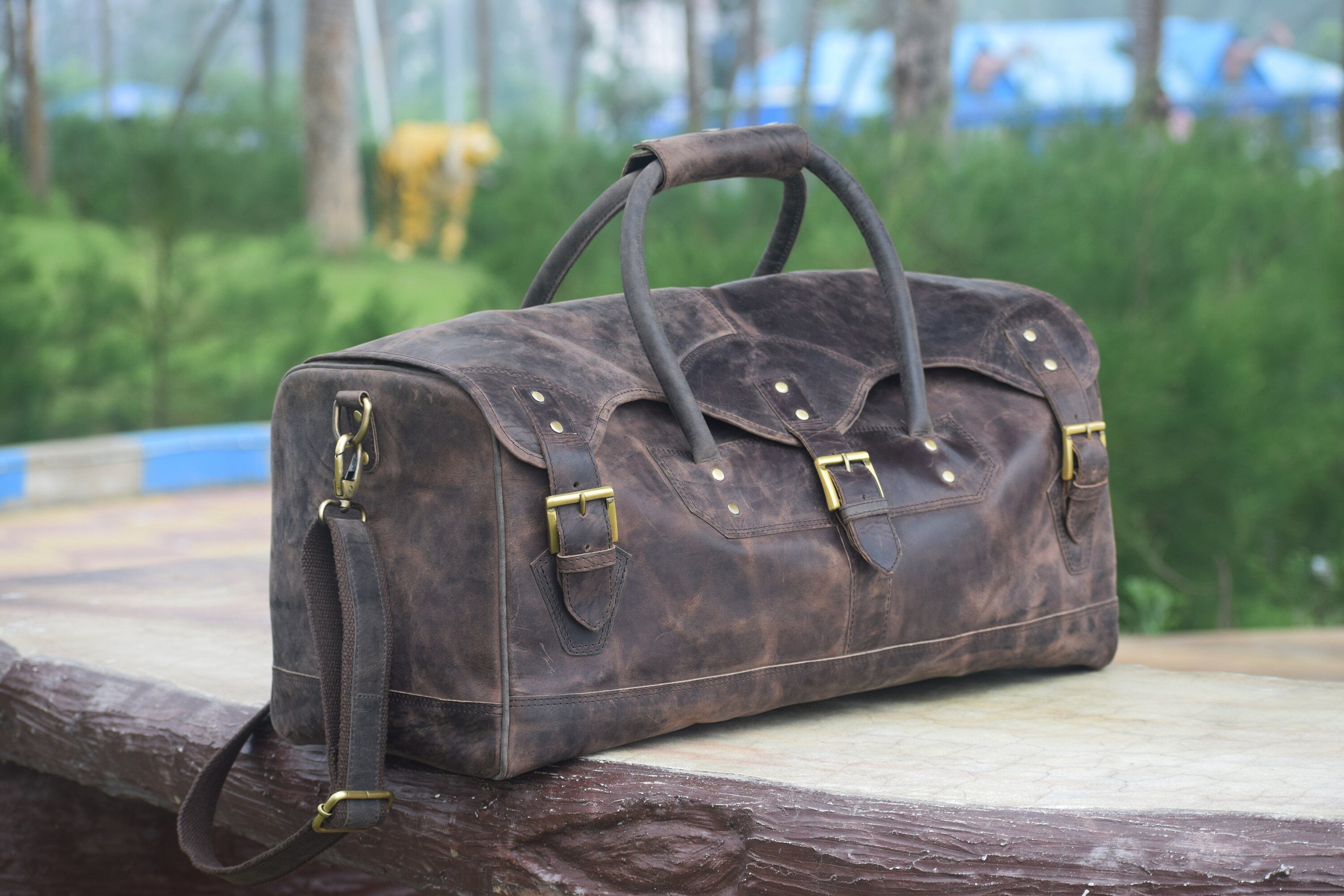 Genuine Leather Travelers Overnight Weekender Mens Duffle Bag  MaheTri