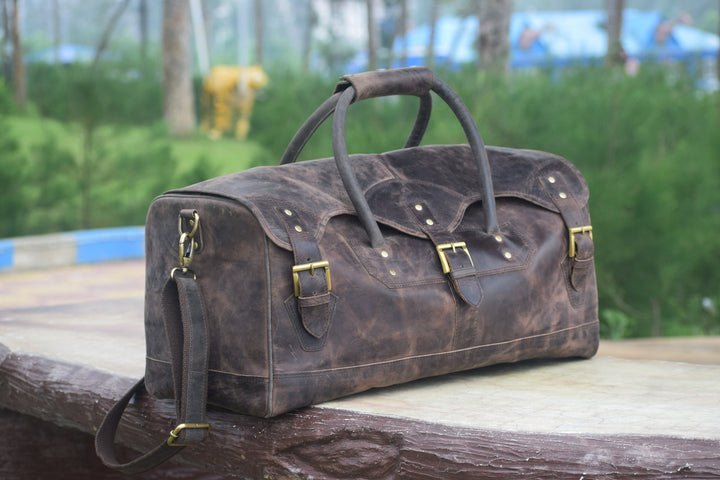 Leather Duffle Bag - Brown