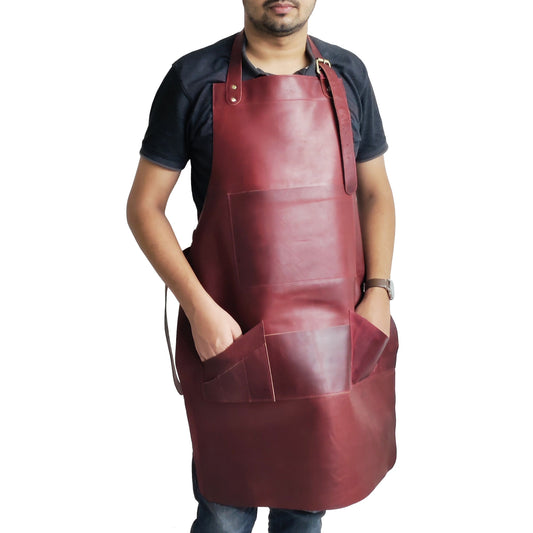 Dark Red Leather Apron with Pockets Leather Butchers Apron Bib Barista Baker Bartender BBQ Chef Apron Gardening Aprons Red Apron Women